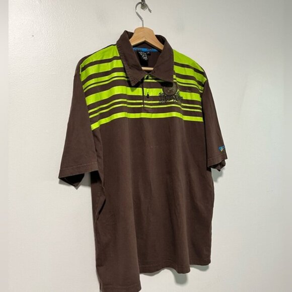 Maui and Sons Brown & Neon Green Striped Polo Shirt - Size XL, Vintage Surf - Picture 8 of 8